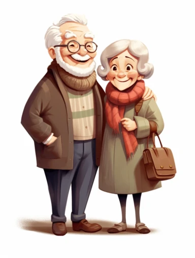 old couple, illustration, clipart style, white background