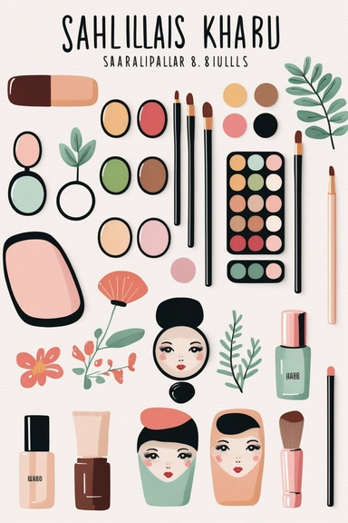 simplified makeup cliparts, simple shapes, no lines, no outlines, clipart most popular on etsy, featured on dribble, cartoon clipart, minimalist, computer vector graphic design clip art, watercolor illustration clipart, watercolour clipart, watercolor illlustration for kids and children, book illustration