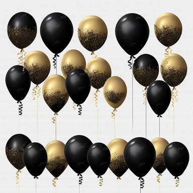 Creat Black and Gold Balloons Clipart, Glitter Balloon Overlays, Glitter Sparkle Confetti, smilar