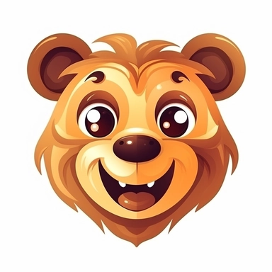 fantasy happy cute bear face, cartoon, clipart, mascot, isolated on white background