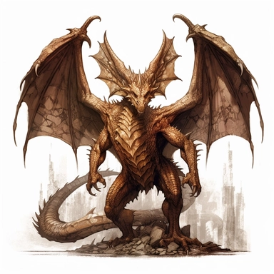 full-body brown dragon, concept art by Aleksander Orłowski, gothic art, fantasy art, watercolor, clipart, highly detailed, crisp lines
