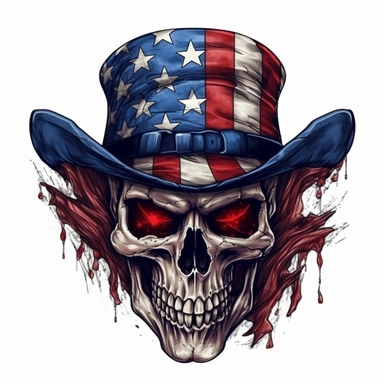 skull with american flag hat, Illustration clipart, 4K, extremely detailed