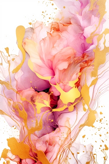 beautiful gorgeous alcohol ink of gold serene nature scene with a central focus on a pink eagle, gentle wave , minimalist style, crystals, glam, glossy, glitter texture, liquid ink clipart, modern and stylish design, bright colors, 300 dpi, clear decoration, clear white background, highly detailed digital art, 8k