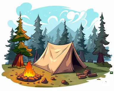 the camp site clip art vector, in the style of attention to atmospheric effects, letterboxing, rtx, utilizes, cartoon mis-en-scene, realistic rendering