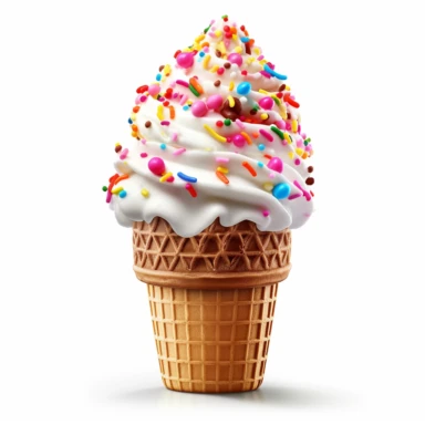 ice cream in a cone, sprinkles, white background, clipart
