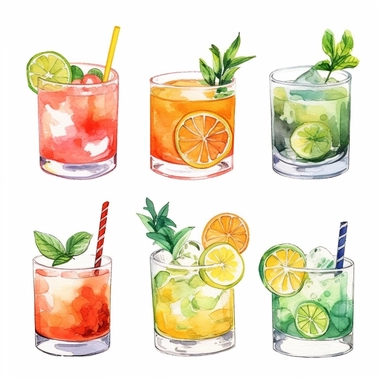 create 4 design water color Cocktail Clipart, Water Color Cocktail Clipart Pack, Alcohol drinks Clipart , Cocktail illustrations, Digital Art Collection,summer drinks, seperate clipart, isolated with white background, split diagram