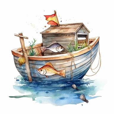 watercolor fish boat clipart
