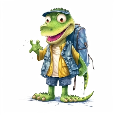 cute Crocodile character wearing camping clothes and camping gear with happy face,front facing on isolated background,with happy face and expression,Animal Sublimation Clipart,no splash watercolor,white background, ultra detailed clipart, cut out image, colorful watercolor realistic, cartoon style, ultra HD, sharp and clean art