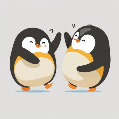 2 cute pinguins dancing, Clipart, southpark style, white background, flat style, no shadows, no text, no caption