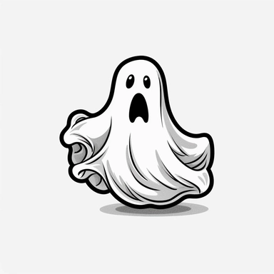 clipart, ghost graphic, cartoony, black vector print, white transparent background