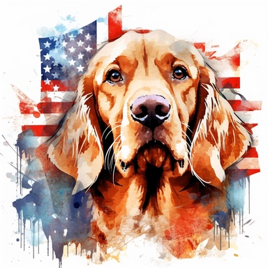 American flag, American, America Dog, Clipart watercolor, architect, travel, no watermark, text, brush , 300 DPI , typography, shapes do not stick together, no text in the picture