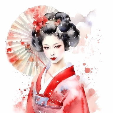 watercolor style, geisha clipart, isolated on white background, 4K