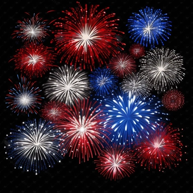 hd clipart individual red white blue fireworks pictures, black background,