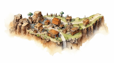 isolated images, illustrations on a white background, realistic top down overhead view caveman village map, Clipart, watercolor, realistic, isolated, full building, highly detailed, hdr, 32K, photo expert quality, watercolor realistic, hyperrealistic and highly detailed, isolated on a white background