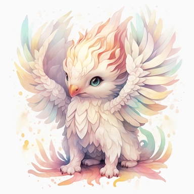 cute griffin, clipart, intense white and deep pastel colors, dnd, watercolor, no background, isolated on a white background, self contained, well defined edges, by amy sol and magali villeneuve and susan bourdet and ross tran, spaced out, glowy, intricate, 8k