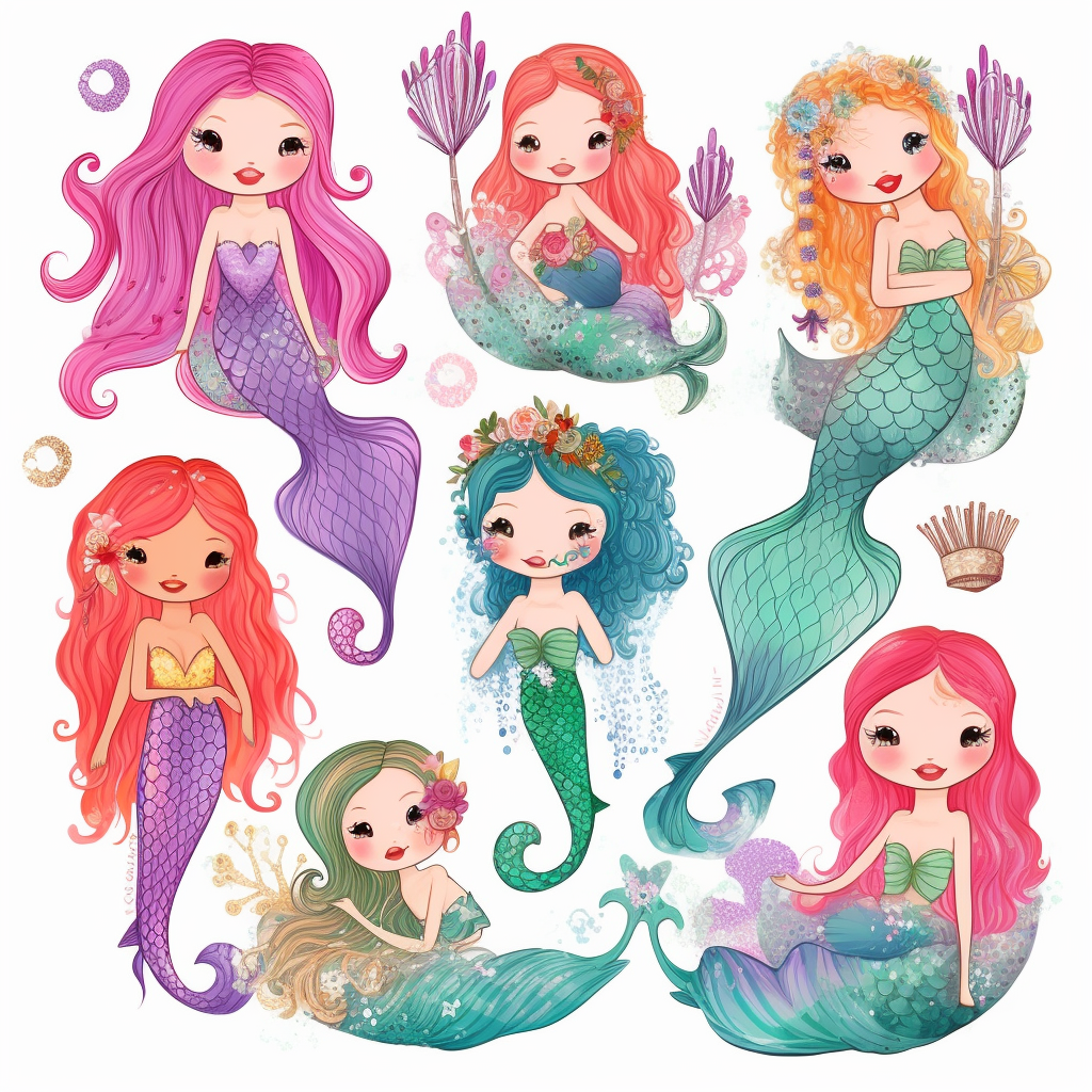 enchanting Cartoon Magical Mermaid Clipart! Dive into a world of whimsy ...