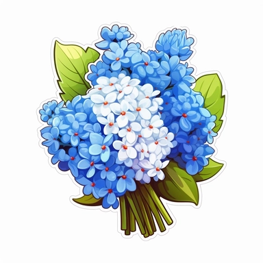 flower bouquet clipart sticker cartoon white border die cut flat design hyacinth hydrangea blue