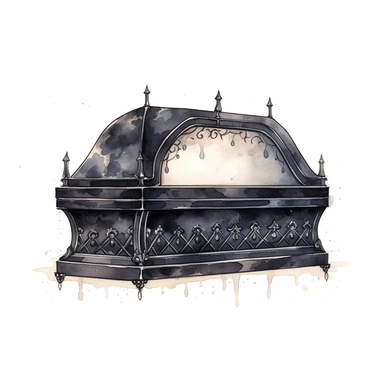 gothic cartoon watercolour black coffin illustration white background clipart style
