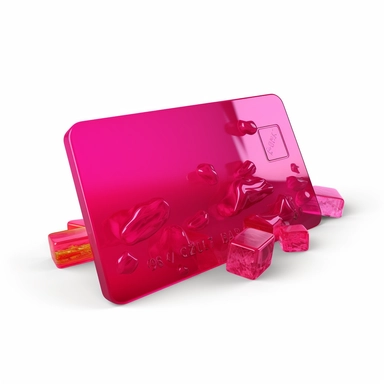 3d model of credit card made of jelly, gummy full cover, viva magenta, clipart, white background