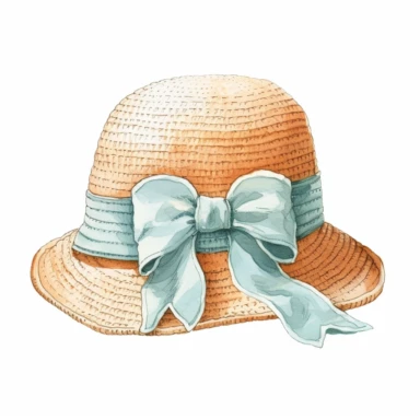 Clipart, vintage illustration, cute knitting baby's beach hat, pastel color, hand drawn