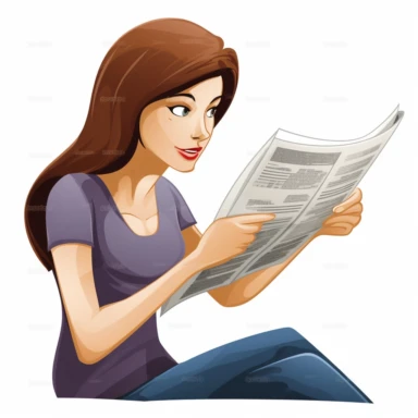 realistic clipart white back ground of a modern female reading the news