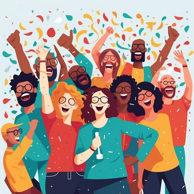 Create a clipart of a diverse group of people engaged in a lively celebration.