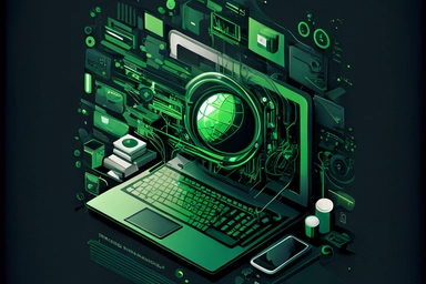 the very high quality of it technology clipart with documents and internet on dark background green color scheme