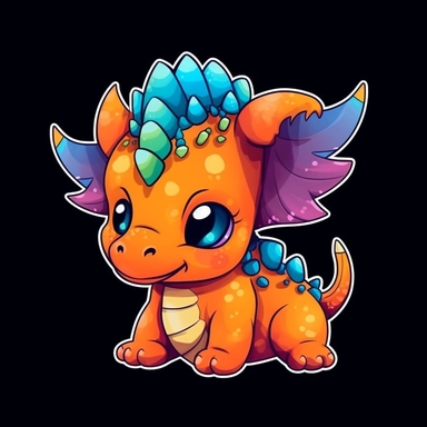 cute cartoon dinosaur triceratops clipart, black background,--no cut off edges
