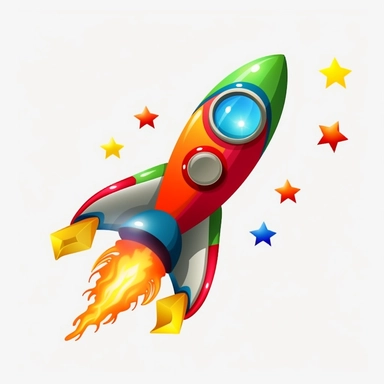 cute cartoon rocket ship, colorful, clipart, white background