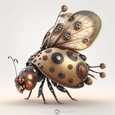 clip art of steampunk style a single ladybug spreading its wings, no text, white background