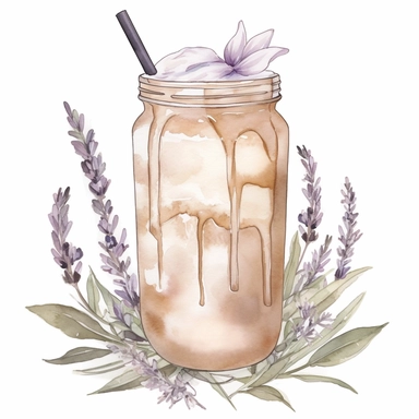 iced lavander london fog latte, watercolour, pretty, floral, clipart