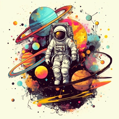 graphic clipart astronaut digital painting planets rocket moon