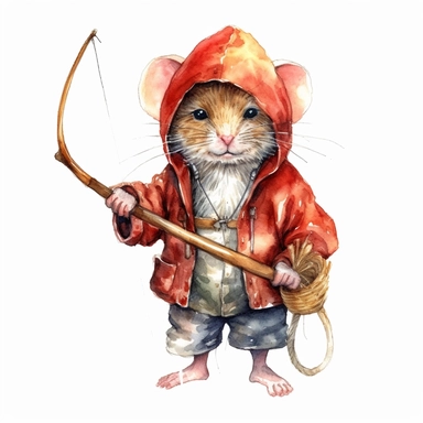 a fisherman mouse in victiorian outfit watercolor clipart