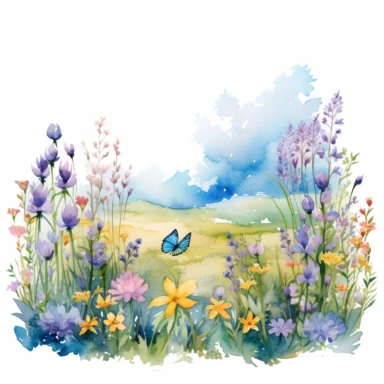 a Watercolor Spring Meadow Clipart