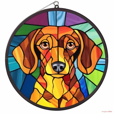 Stained Glass dachshund Dog Sublimation Clipart, Stained Glass dachshund Dog Portrait, Mandala background Stained Glass, Colorful Stained Glass, Suncatcher, Rainbow style of Stained glass, Colorful Stained Glass, Cricle Stained Glass, on white background, by Stained Glass