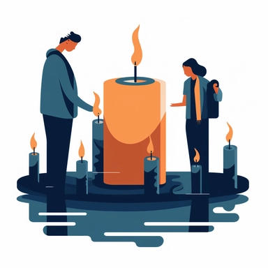 A minimal illustration of a candlelight vigil, flat colors, on a white background, clipart, thick lines.