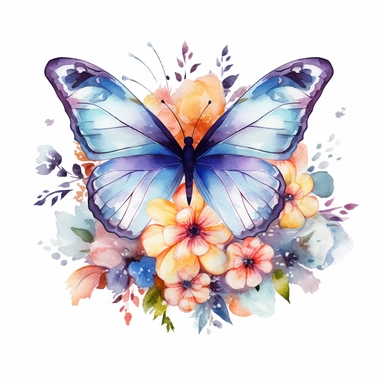 watercolour butterfly clipart floral flowers, white background, no text
