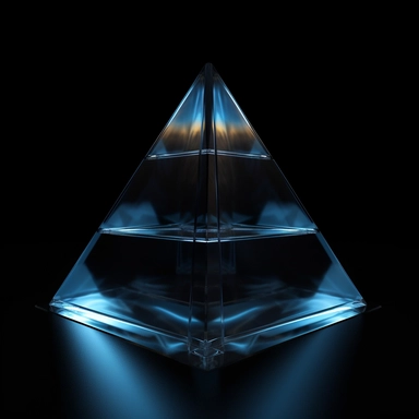 a pyramid with rounded edges made out of glass rendered photorealistic against a black background, clipart, blender rendered