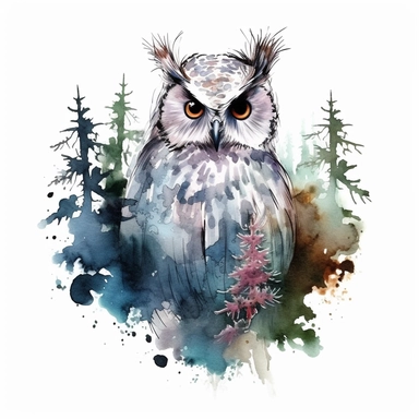 watercolor clipart white background owl forest animal woodland