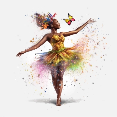 african american fairy, spring elements, sparkling magic dust sprinkling down, fantasy, magic, Fantasy Clipart, PNG Clipart, Illustration clipart, white background, vivid colour, 4K, extremely detailed