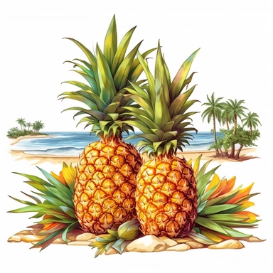 hawaiian Pineapples, beach-summer-tropical-hawaii themed Sublimation Clipart ,Cartoon,hyper realistic, intricate detail, illustration style,high solution,on the white background
