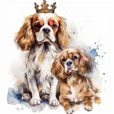 cavalier king charles spaniel, puppy, cutebaby, lion and lioness,Watercolor Clipart high quality, white background , cute, love , love dog