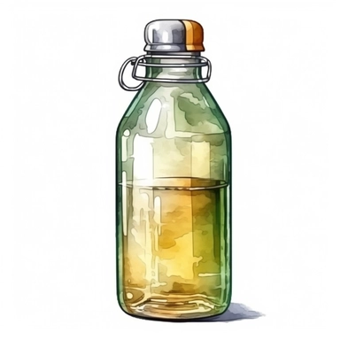 isolated illustration on a white background, a hyper realistic camping water bottle rich green and beige warm colors , Clipart, watercolor realistic and highly detailed, natural realistic warm colors