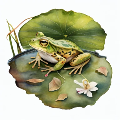 watercolor frog on Lilly pad clipart on white background