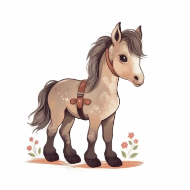 a baby horse clipart with illustration, full body shot ,8k, style of Bohemian, style of Anna Süßbauer and Jon Klassen,vector, Vector, white background,Solid Background, Sharpness and clarity, masterpiece, trending on Artstation and Dribbble.