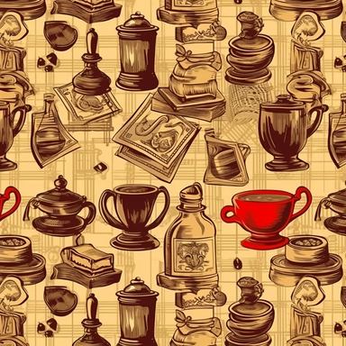 clip art pattern with coffee, chess, money