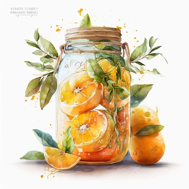 orange fruit in a juice jar watercolour clipart