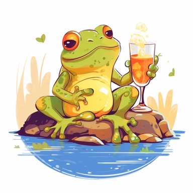 a clip art of a cute cartoon kawaii frog getting tipsy at the pond