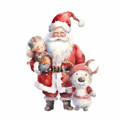 Watercolor Christmas Snowman Santa Mrs. Claus Reindeer Clipart