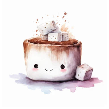 sweet Marshmallow, funny , chocolate, watercolor, White Background, Clipart